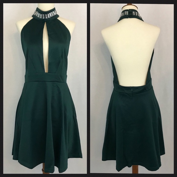 Forest Green Halter Fit & Flare Jeweled Collar - Picture 6 of 8